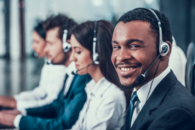 group of happy call center worker